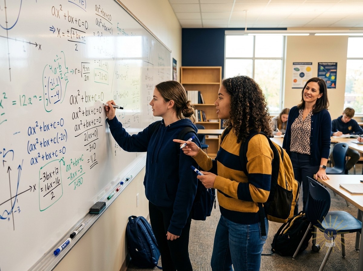 Teacher working with students in a classroom